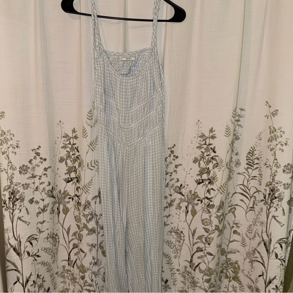 Anthro Blue and White Gingham Jumpsuit